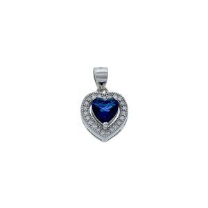 Vintage Sterling Silver 925 Blue and White Cubic Zirconia Heart Pendant